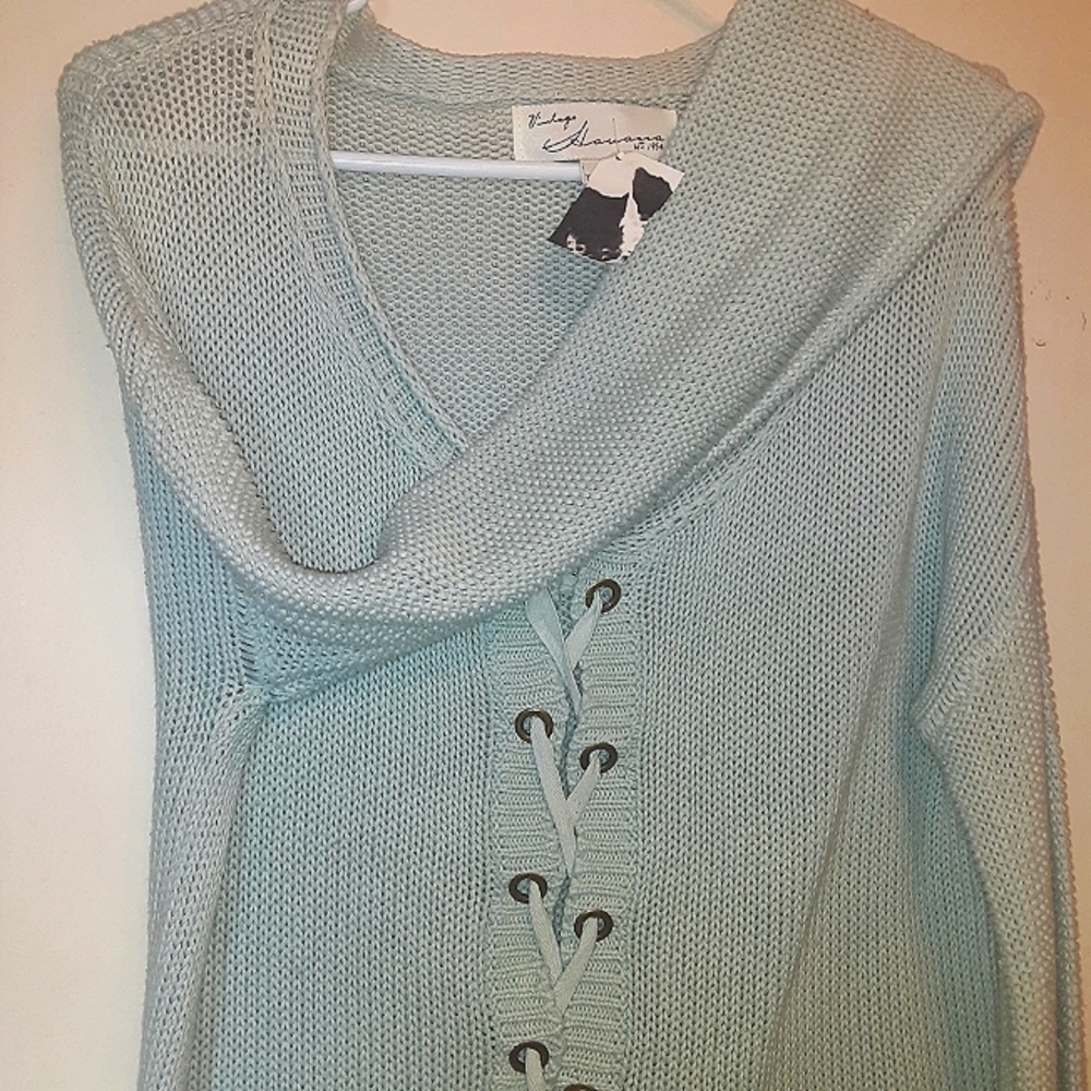 Vintage Havana Lace Up Mint In The Clouds Sweater